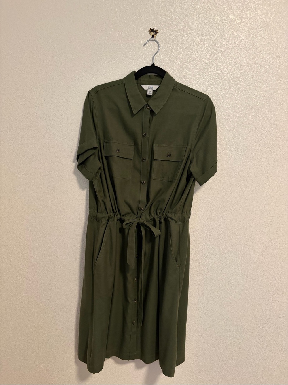 croft & barrow Olive Shirt-Sash Midi Dress